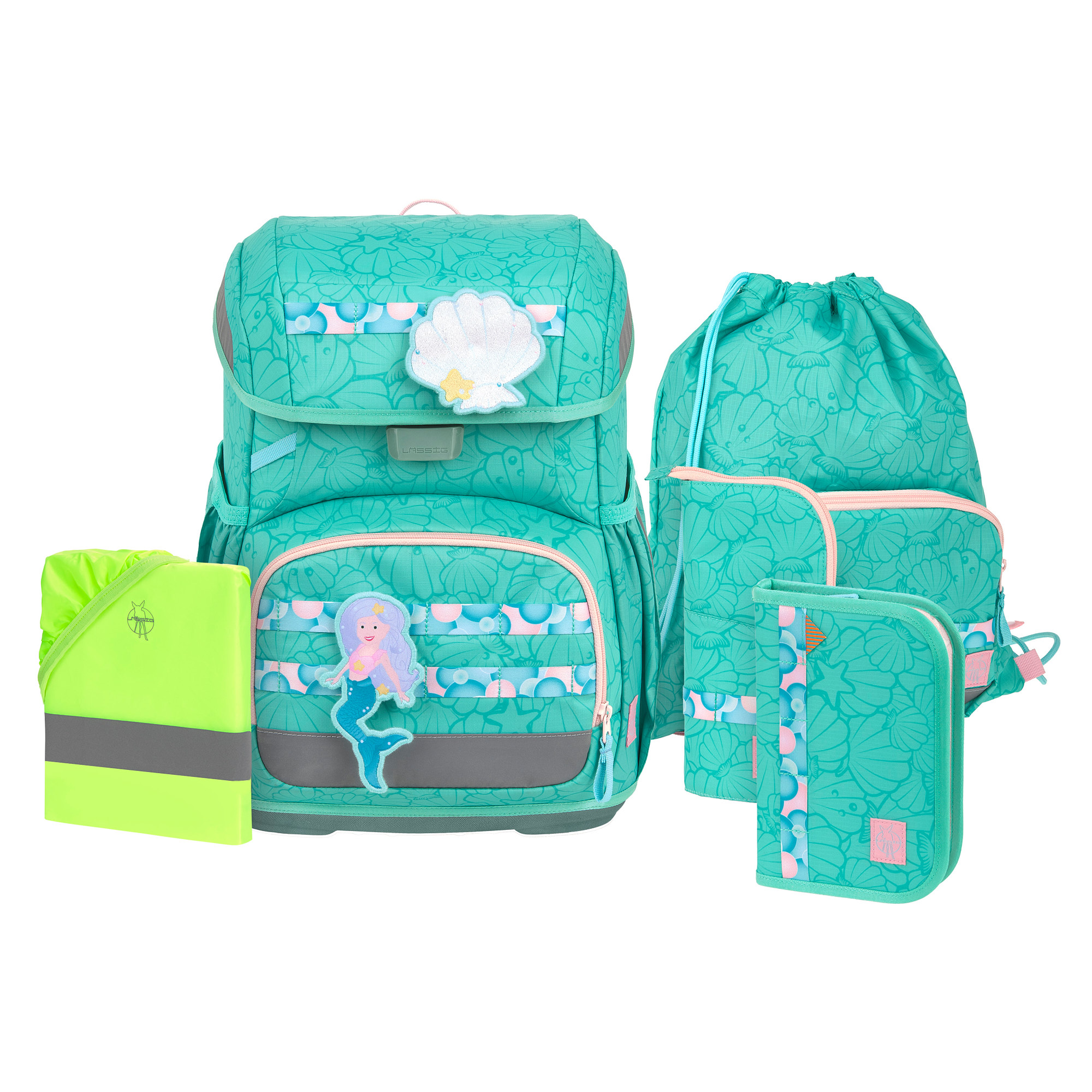 Lässig School Set Light Unique Seashell turquoise Schultasche / Schulranzen Set