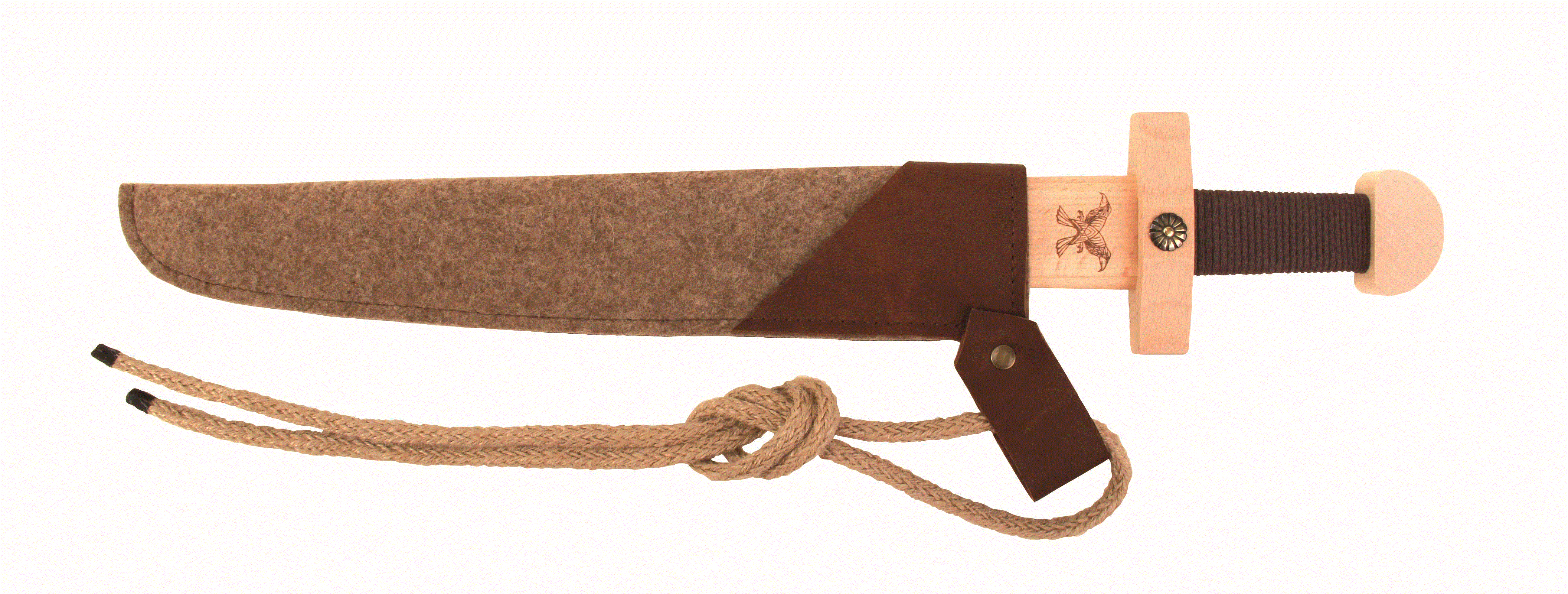 Vah Wikingerschwertset mit Filzscheide, Holzschwert mit Halterung