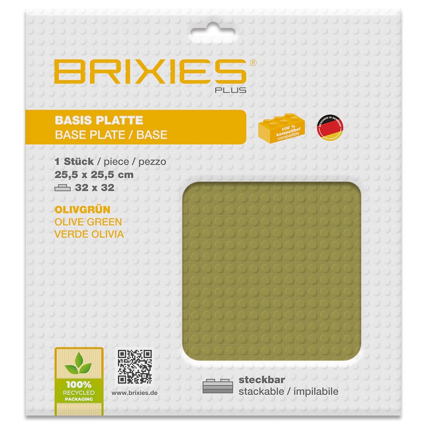 Brixies Plus Bodenplatte Basic oliv grün 32 x 32 Noppen Klemmbausteine