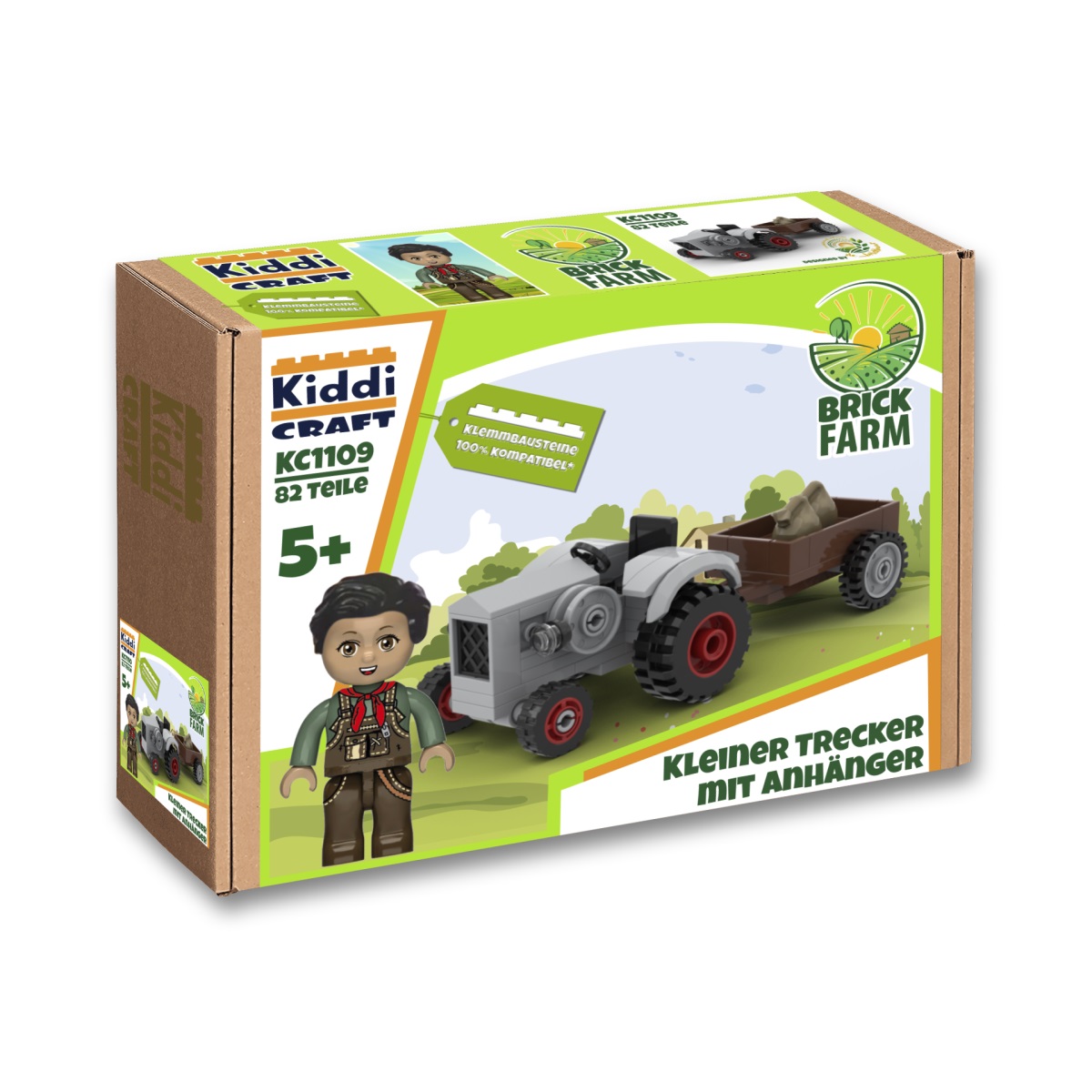 KiddiCraft Klemmbausteinset kleiner Trecker mit Anhänger - 1 Kiddiz Figur 94 Teile