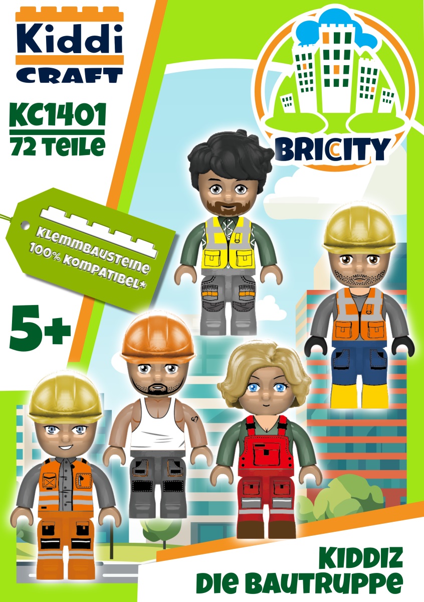 KiddiCraft Kiddiz Pack Bautruppe - 5 Kiddiz Figuren 72 Teile