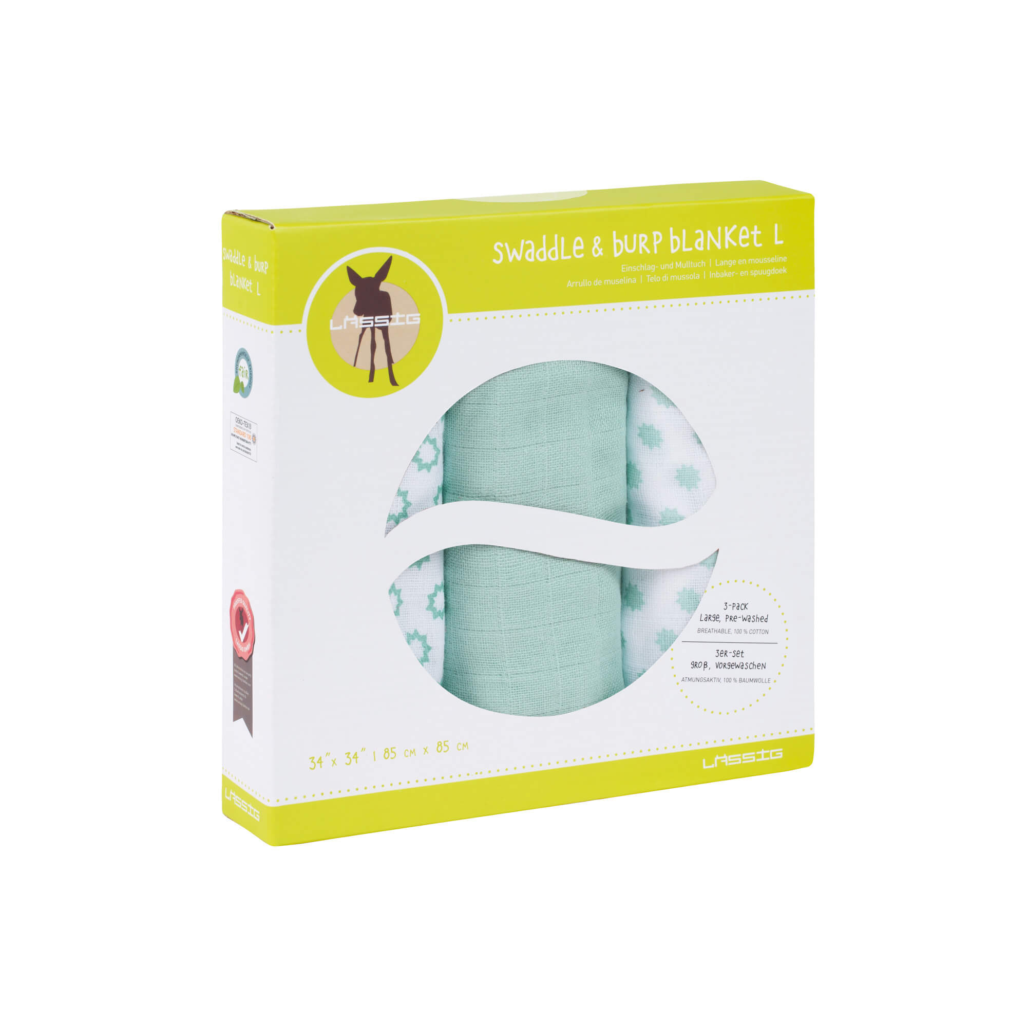 Lässig Swaddle & Burp Blanket 3er Set Light Mint 
