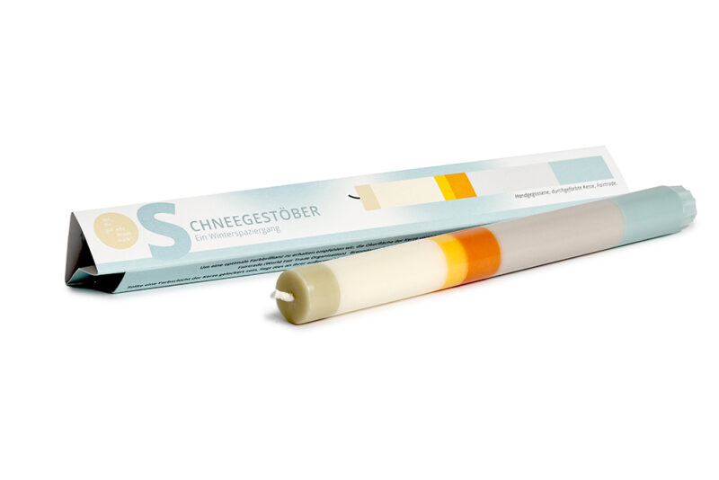 Kerze Schneegestöber Handgemachte Fairtrade Grusskerze, 23cm hoch