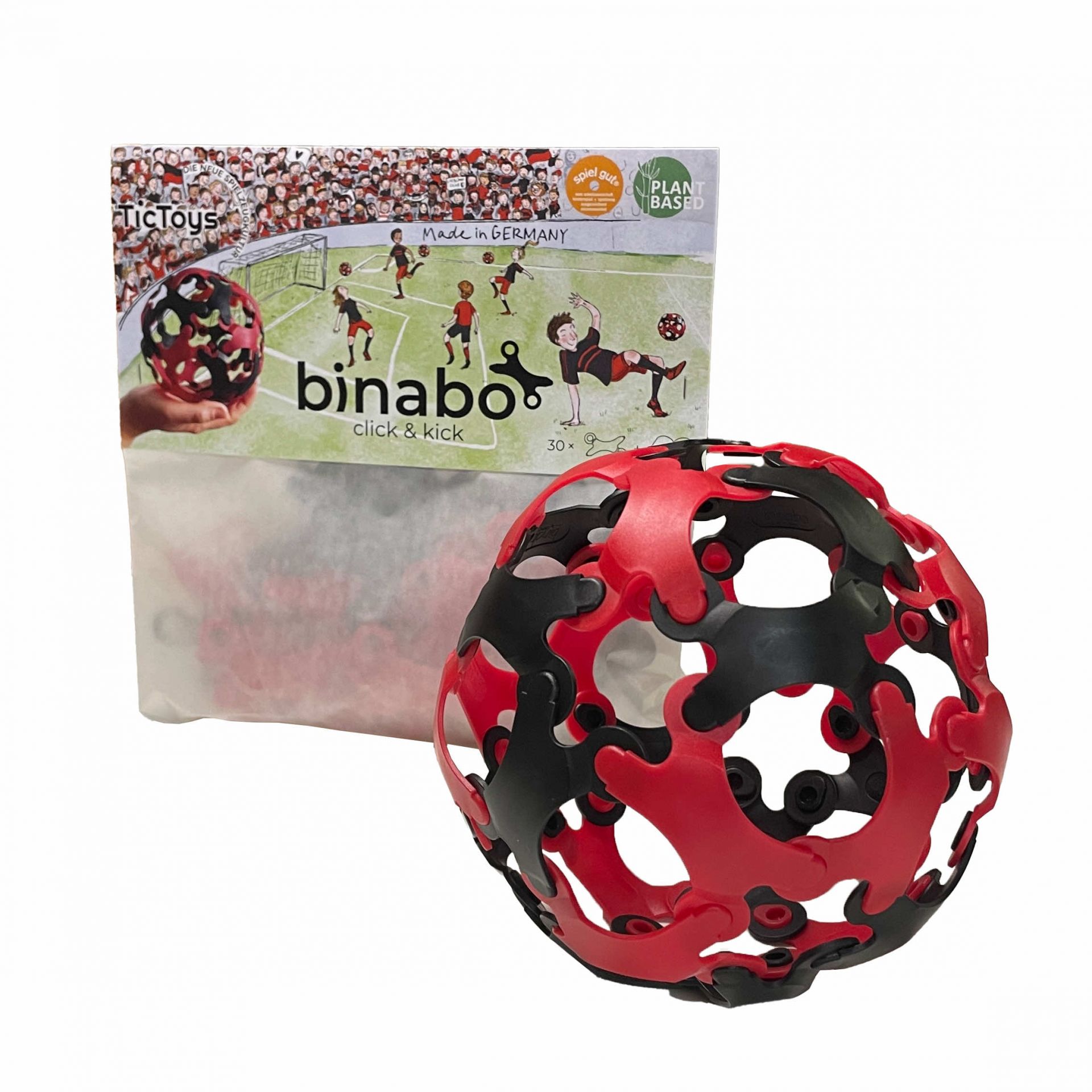 Binabo 30 Chips click & kick Ballbastelset rot & schwarz plastikfreies Konstruktionsspielzeug 