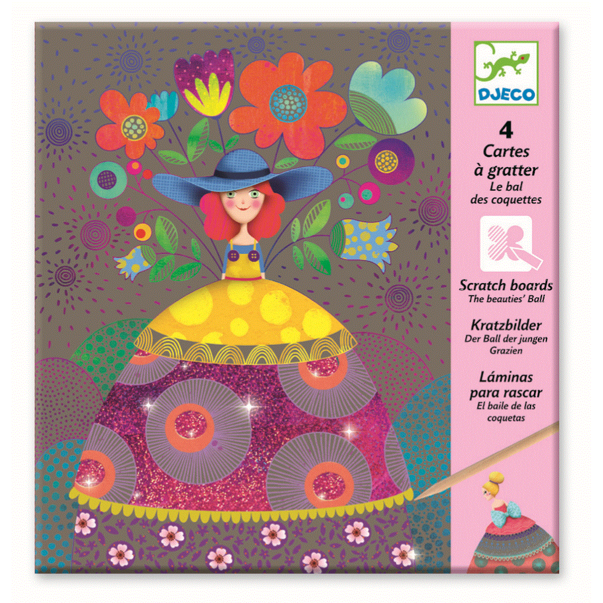 Djeco Kratzbilder Der Ball Der Schönen 4 Kratzbilder im Set