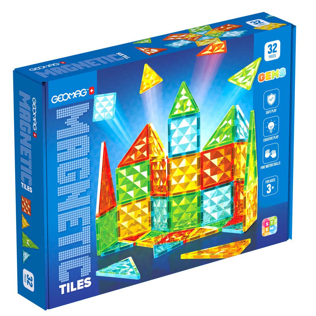 Geomag Magnetbausteine Magnetic Tiles Gems 32 Bunt 32 Teile