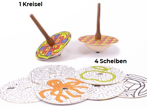 Mader Kreativkreisel Set  "so und so" 1 Holzkreisel mit 4 Kreativscheiben