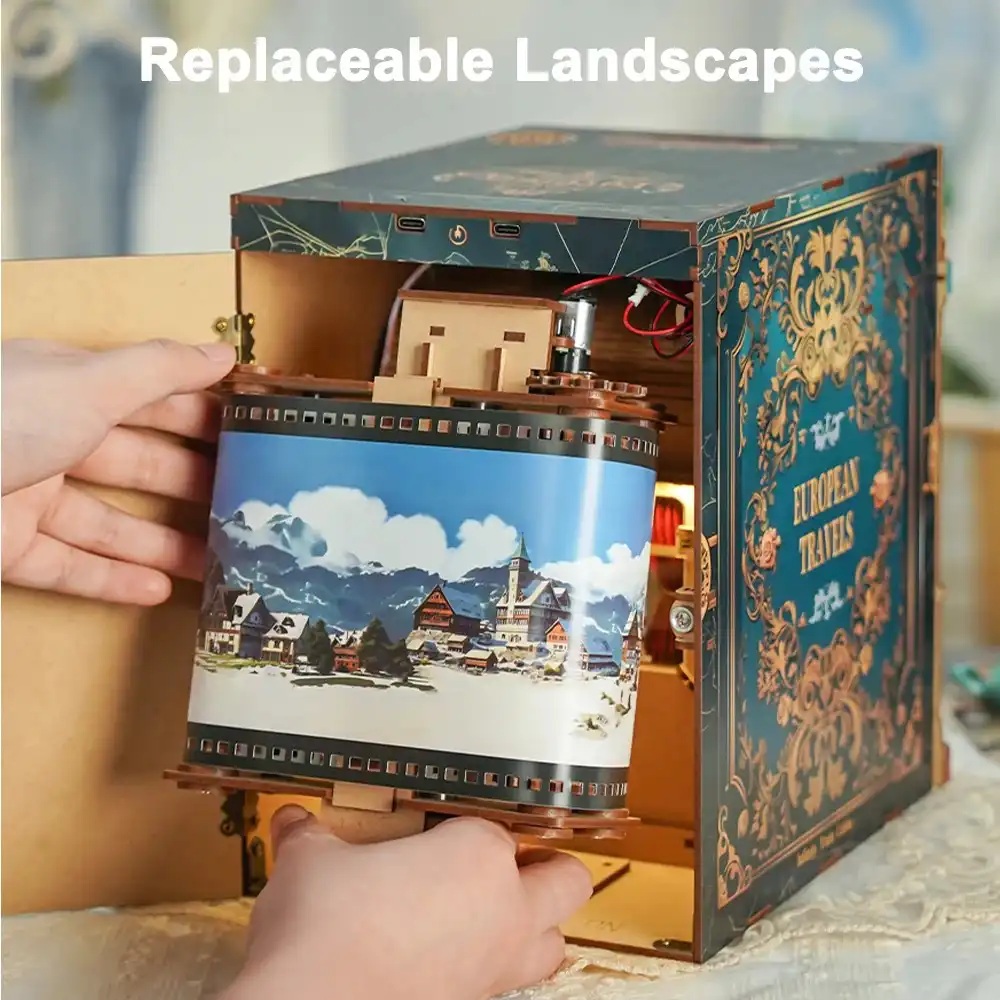 Tonecheer Bastelset Book Nook Zugabteil - European Travels Holz-Bausatz mit Licht