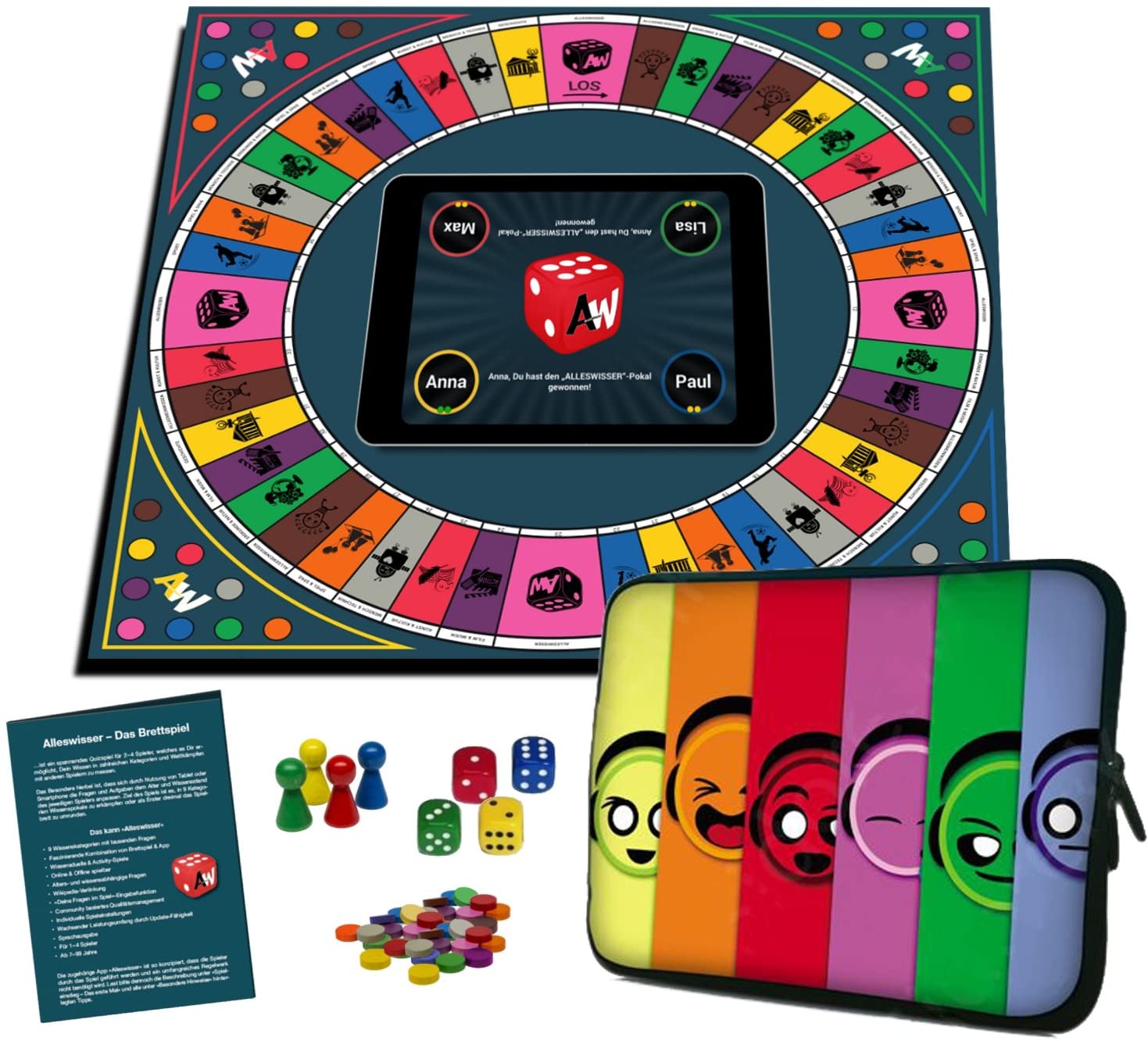 Quiz-Brettspiel Alleswisser Familie Design mit App 