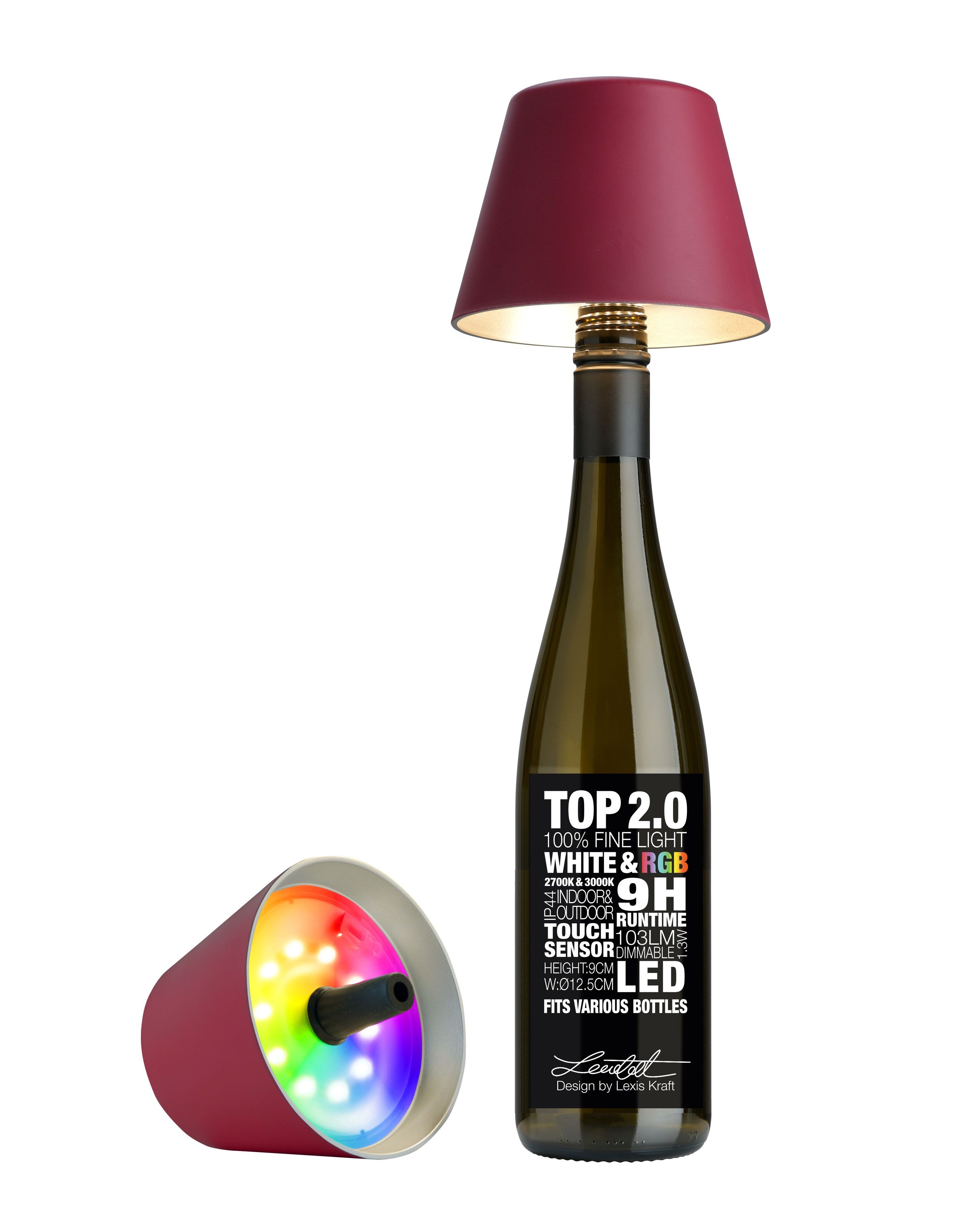 Sompex Dekoleuchte Top 2.0 RGB bordeaux RGBW-Akku-Flaschenleuchte (weiß und farbig)