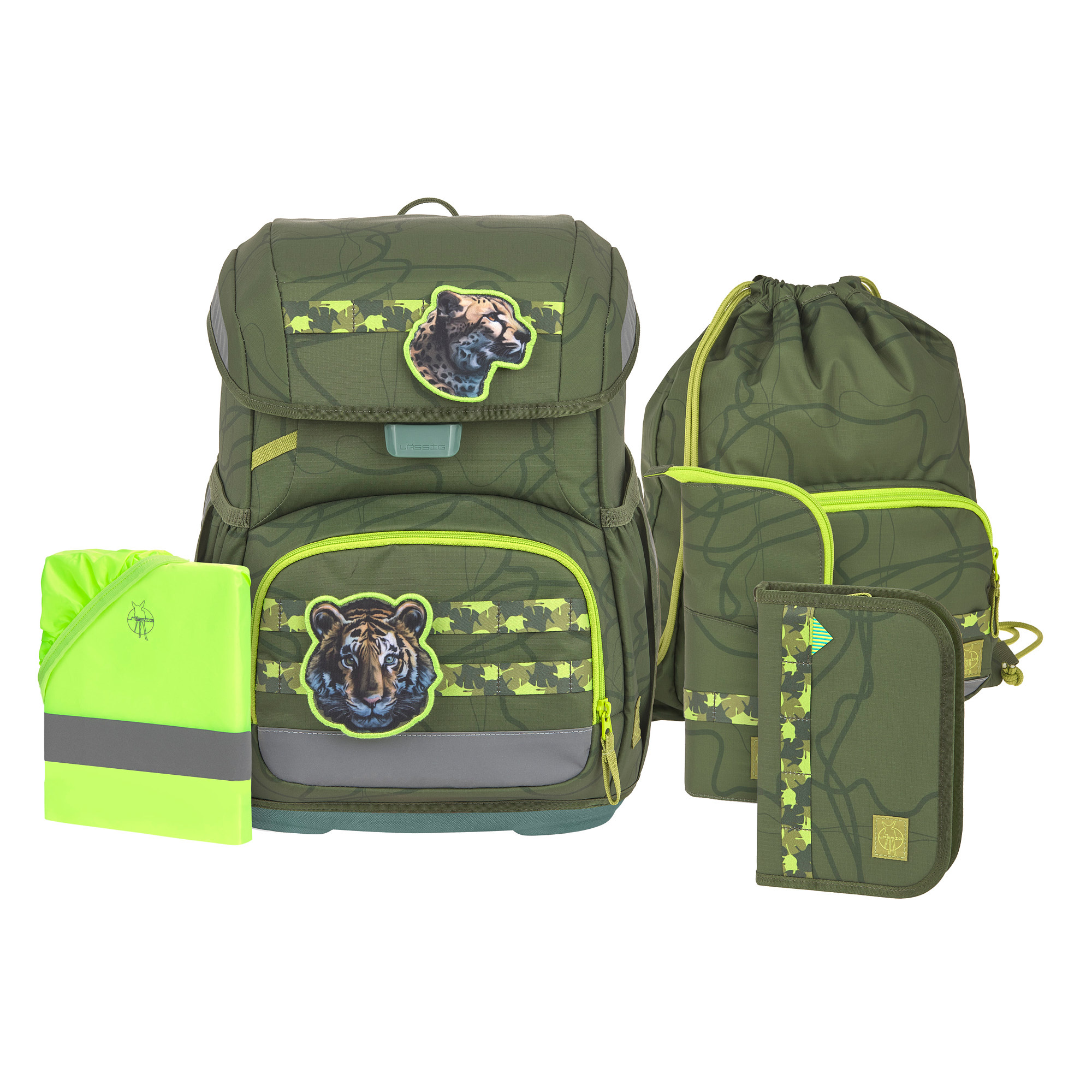 Lässig School Set Light Unique Jungle Green Schultasche / Schulranzen Set