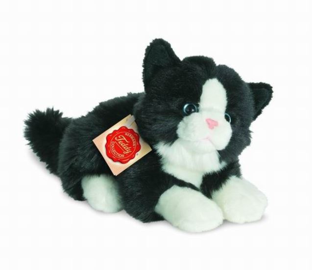 Hermann Teddy Katze liegend schwarz/weiß Plüsch 20 cm