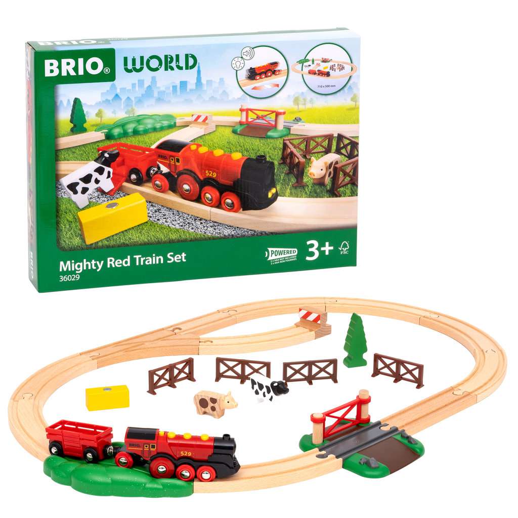BRIO Rote Lola Bauernhof Zugset Eisenbahnset mit Batterielok