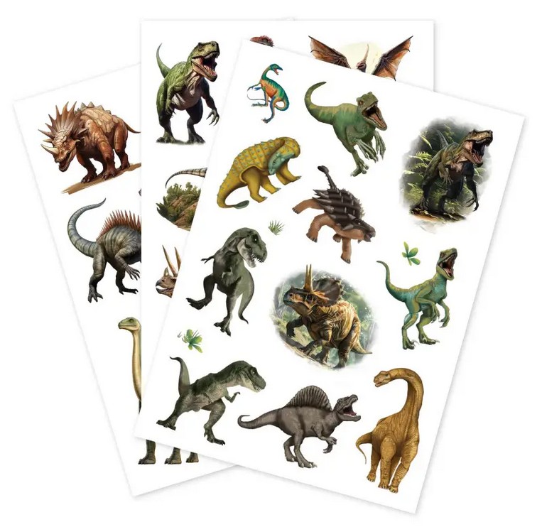 TapirElla Tattoo-Set A6, Dinosaurier 3 Bögen, plastikfrei verpackt