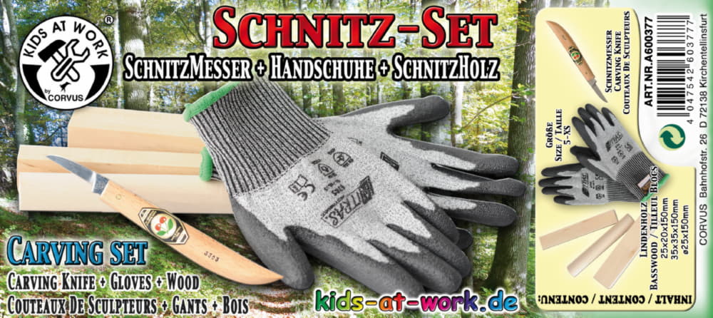 Kids at Work Schnitz-Set Messer+Handschuhe+Holz