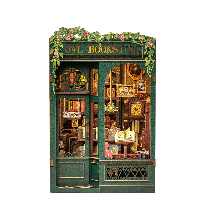 Cutebee Bastelset Book Nook Owl Bookstore Holz-Bausatz mit Licht