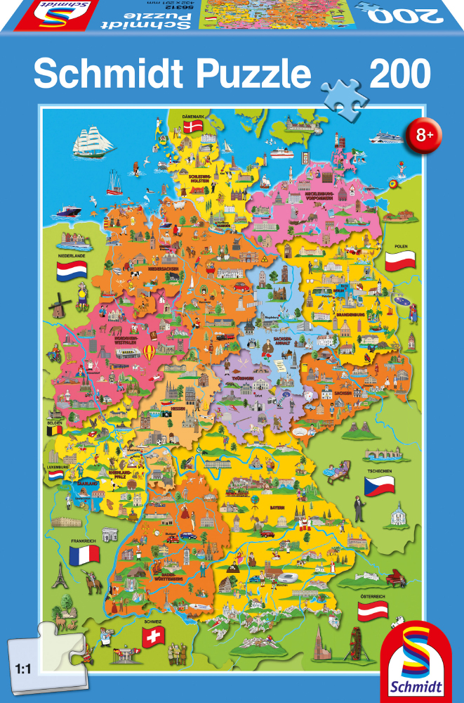 Deutschlandkarte Puzzle mit Bildern, 200 Teile 