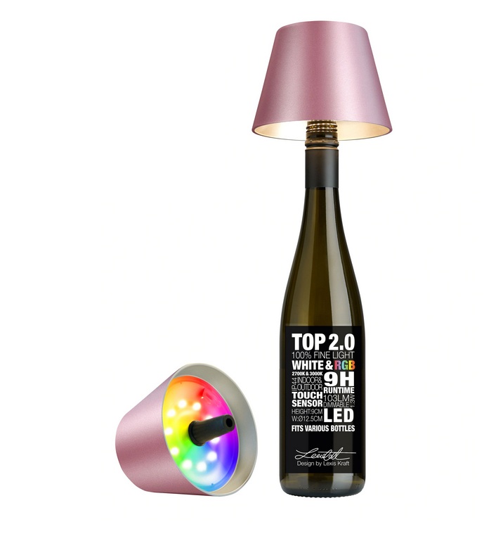 Sompex Dekoleuchte Top 2.0 RGBW pink metallic RGBW-Akku-Flaschenleuchte (weiß und farbig)