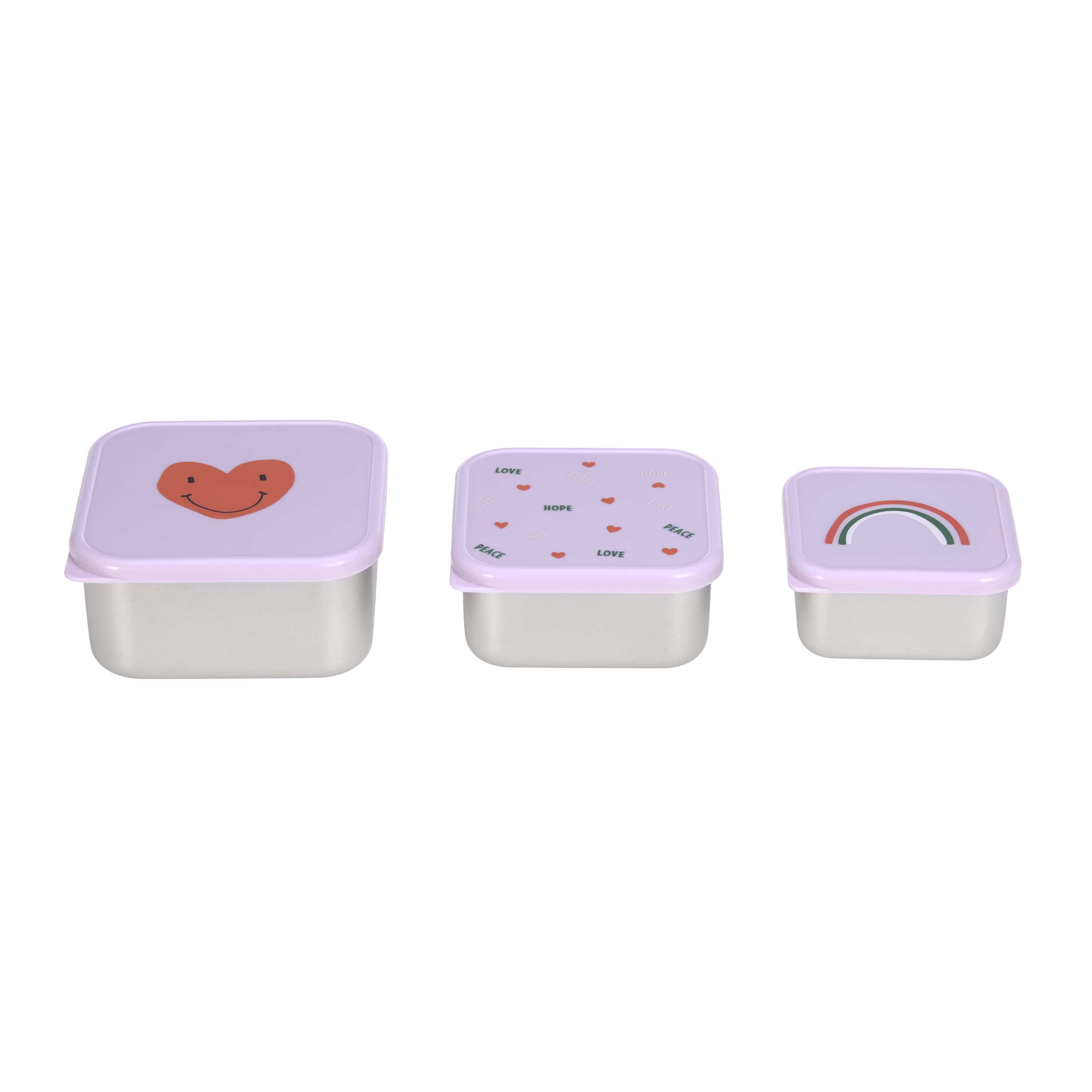 Lässig Snackboxset Stainless Steel Happy Rascals Heart lavender 3er Set Edelstahldosen