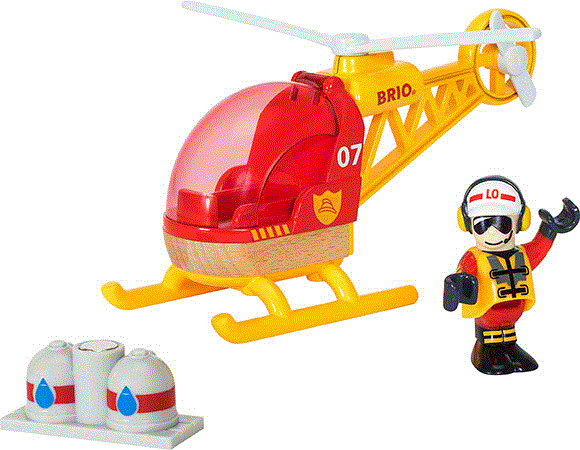 BRIO Feuerwehr-Hubschrauber passt zur Holzeisenbahn