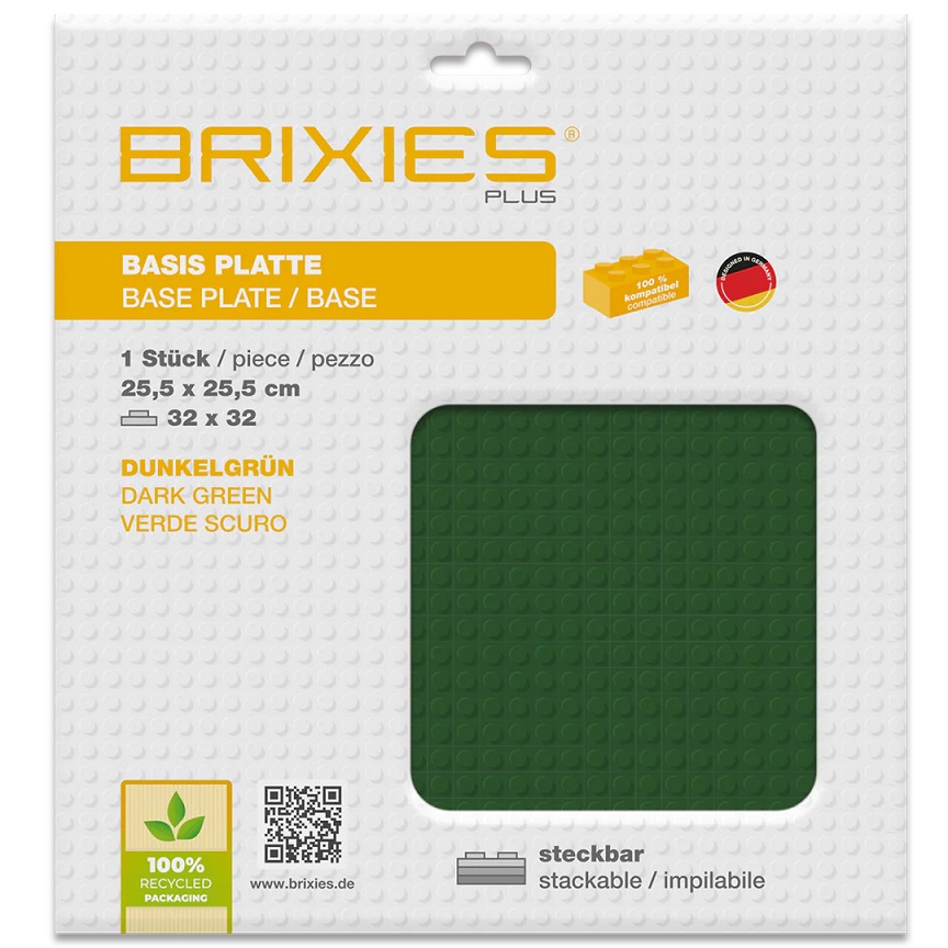 Brixies Plus Bodenplatte Basic dunkelgrün 32 x 32 Noppen Klemmbausteine