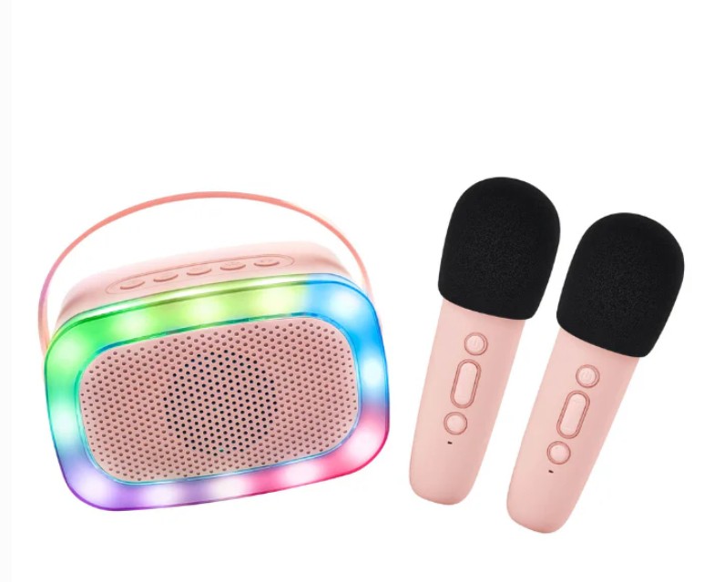 Lalarma Karaoke-Set mit 2 Mikrofonen und LED rose kabellos mit vielen Einsatzmöglichkeiten