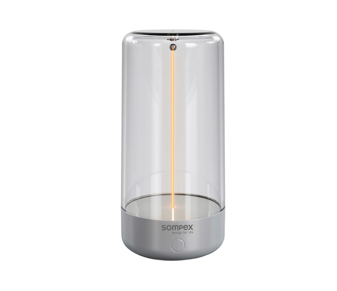 Sompex PULSE Akku-Tischleuchte silber wetterfeste Dekolampe mit beweglichen Filament