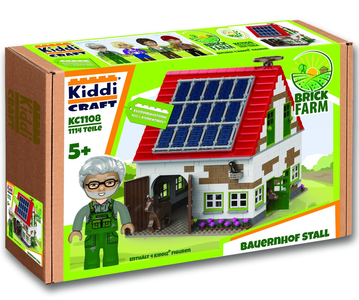 KiddiCraft Klemmbausteinset Bauernhof Stall - viele Figuren inklusive 1114 Teile
