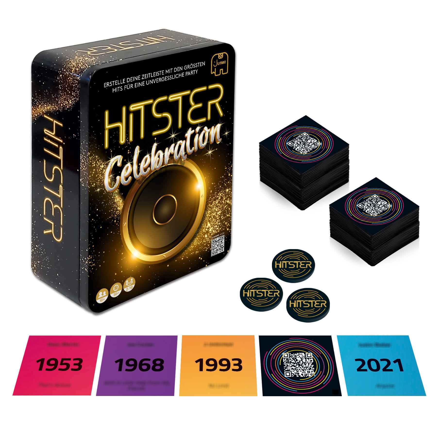 Jumbo Partyspiel Hitster Celebration Musik-Gesellschaftsspiel in schicker Sonderedition