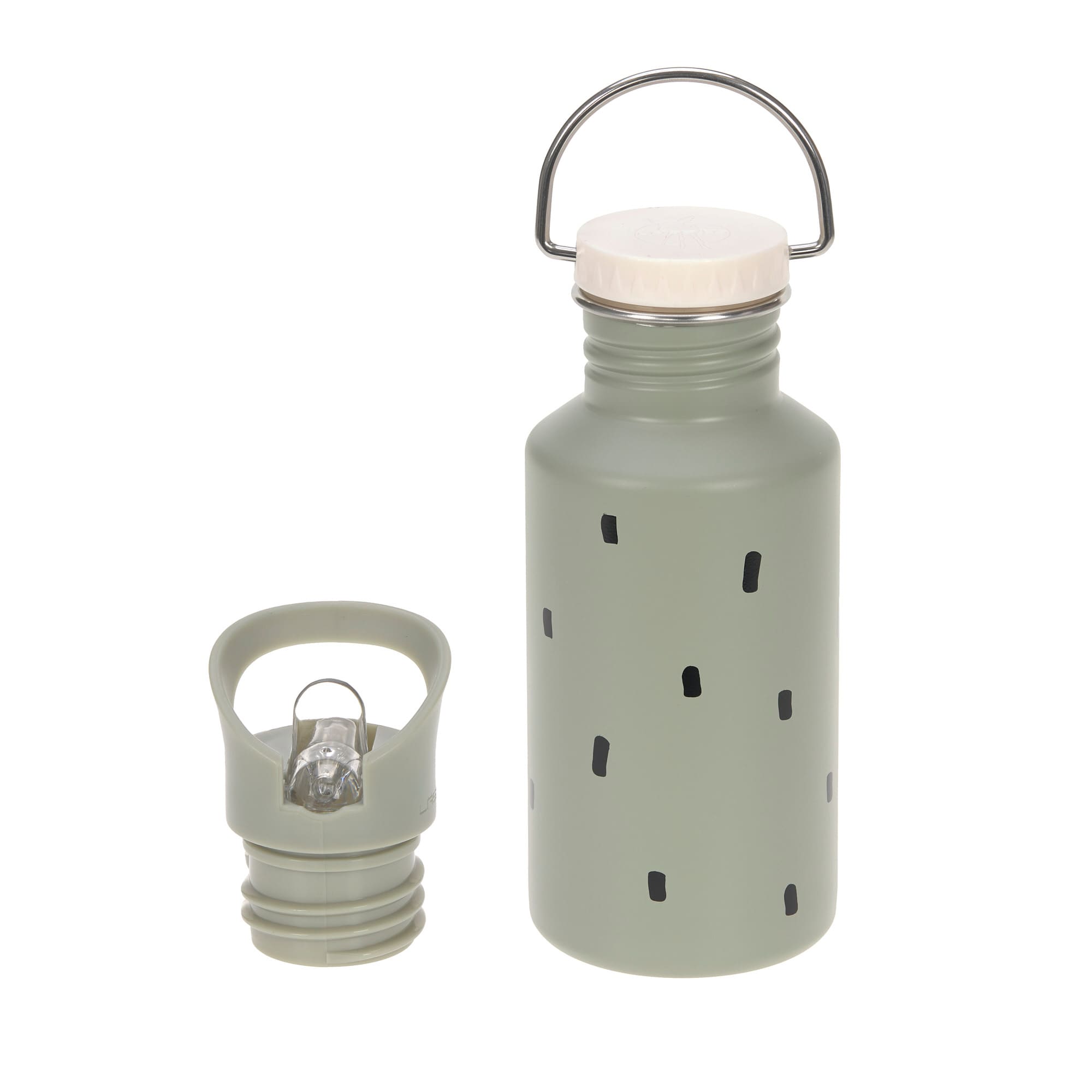 Lässig Trinkflasche Happy Prints light olive Edelstahl Kinder-Trinkflsche mit 2 Aufsätzen