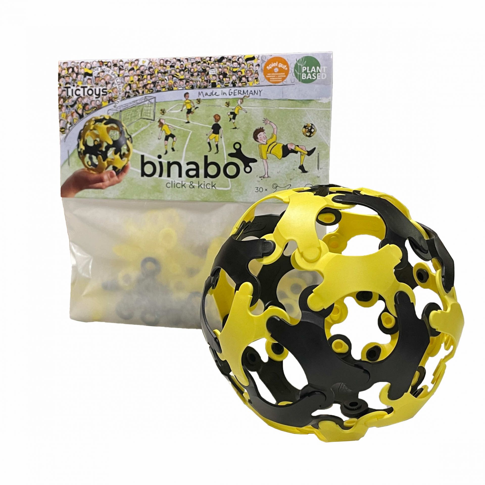Binabo 30 Chips click & kick Ballbastelset gelb & schwarz plastikfreies Konstruktionsspielzeug