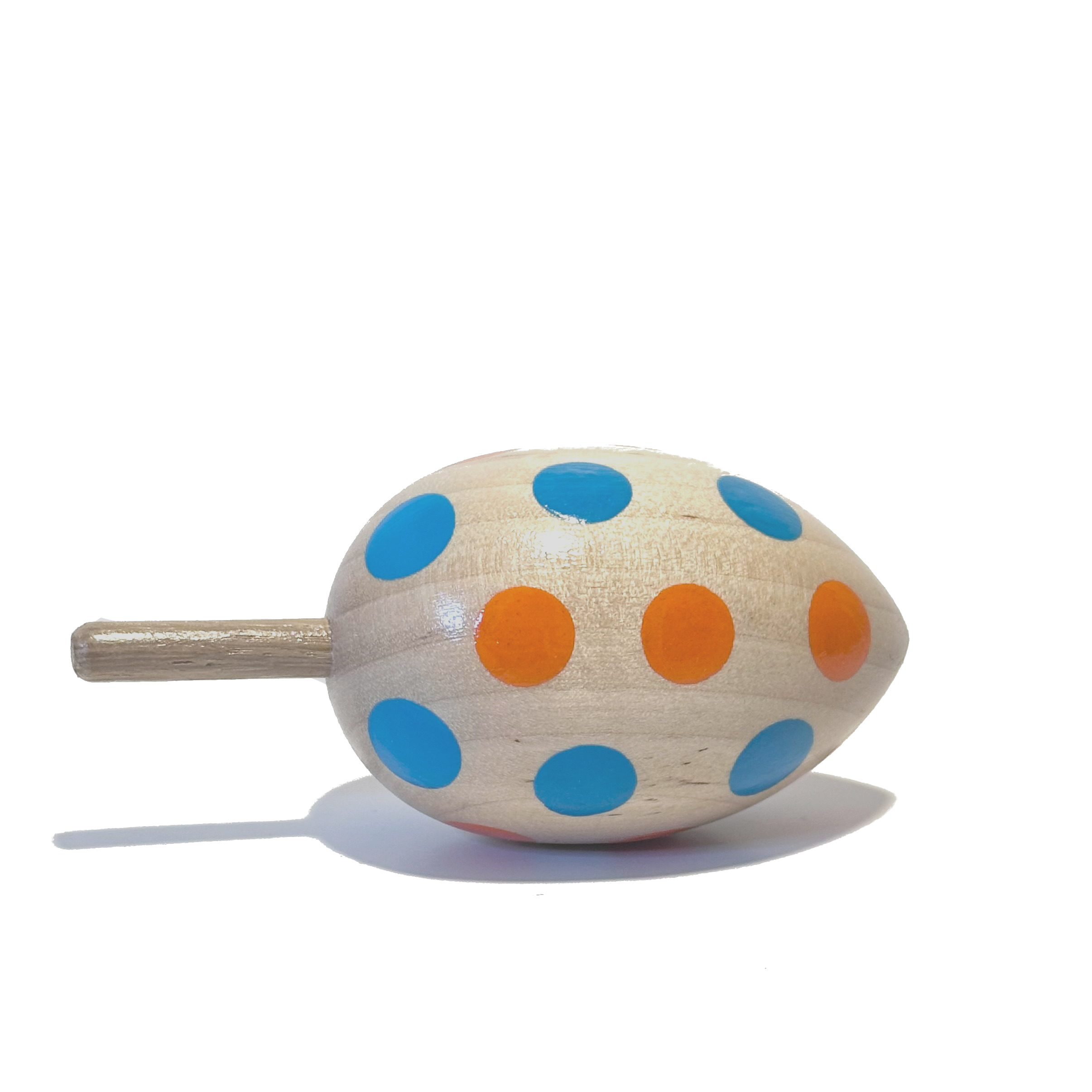 Loewe Stiftung Holzkreisel Osterei blau-orange getupft handgedrechselt