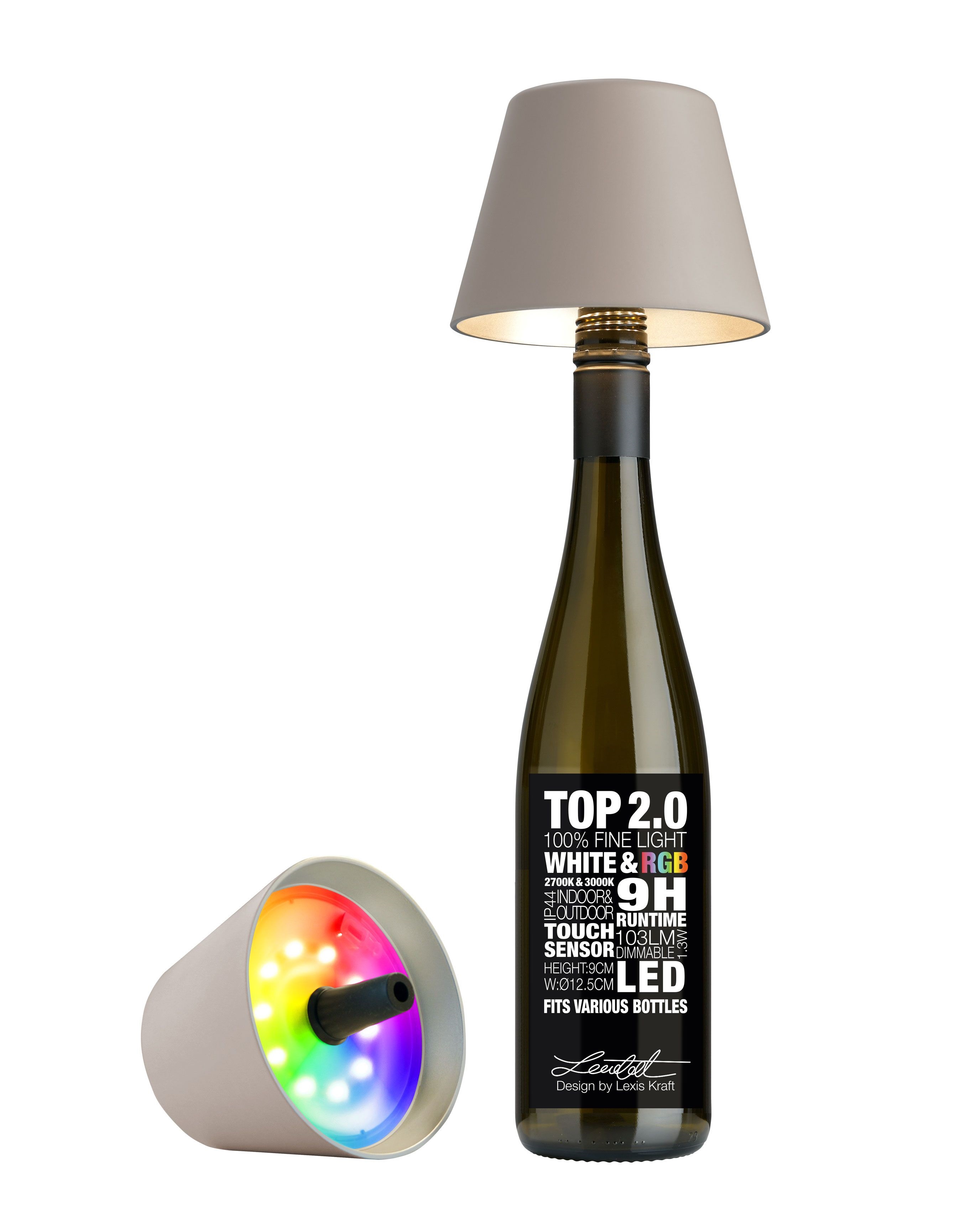 Sompex Dekoleuchte Top 2.0 RGB sand RGBW-Akku-Flaschenleuchte (weiß und farbig)