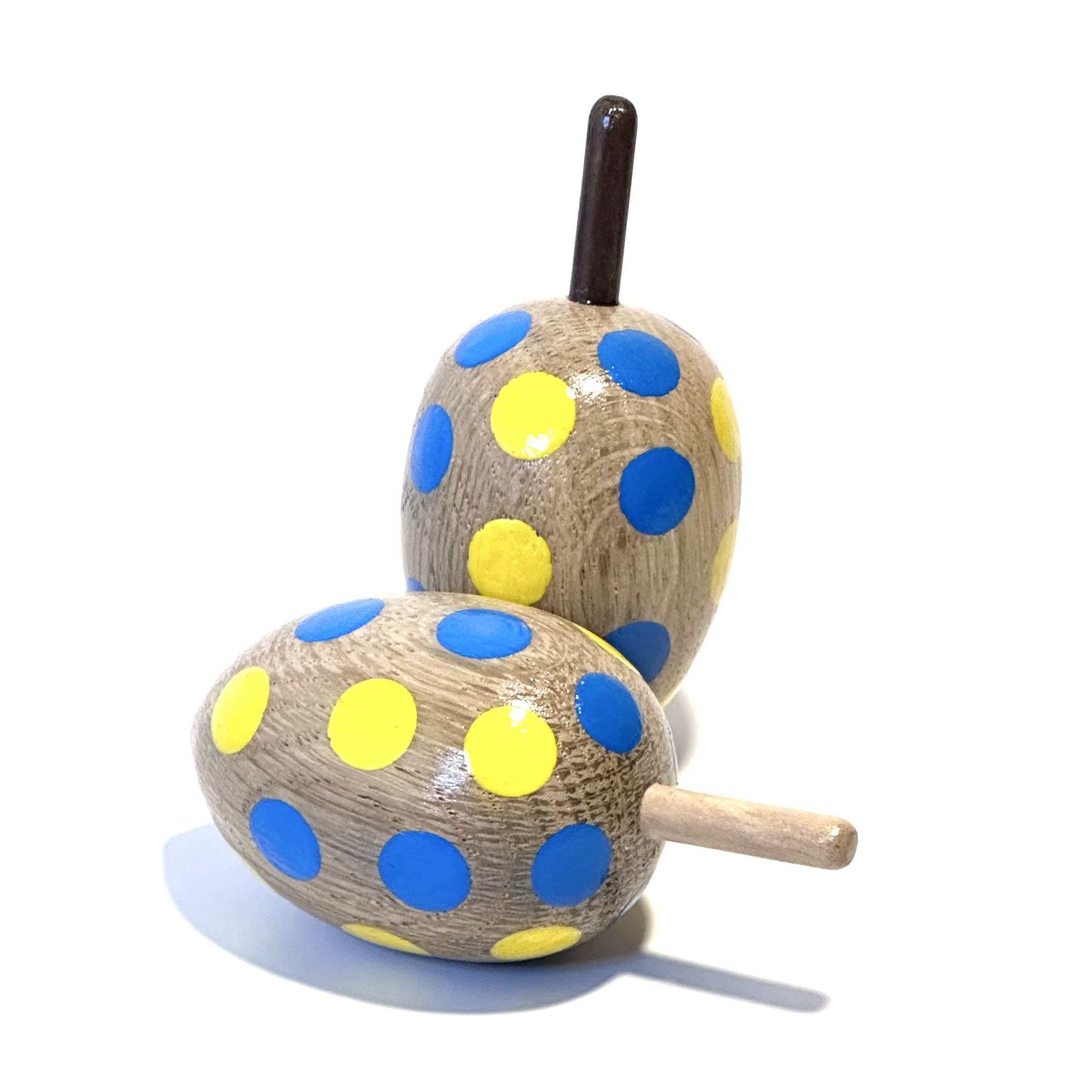 Loewe Stiftung Holzkreisel Osterei blau-gelb getupft handgedrechselt