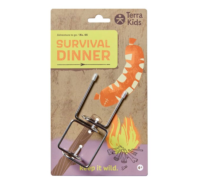 Haba Terra Kids Lagerfeuer Griill-Spiess Survival Dinner -  für Würstchen, Marshmallows oder Maiskolben