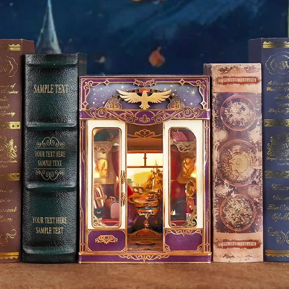 Tonecheer Bastelset Book Nook Zugabteil - Magical Journey Holz-Bausatz mit Licht