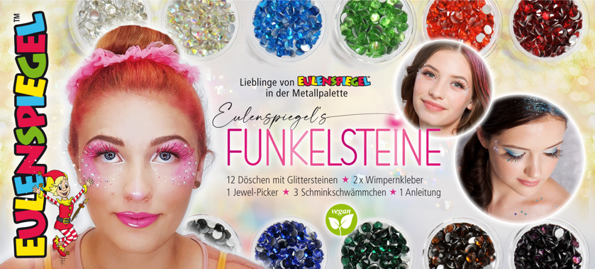 Eulenspiegel 12er Metall-Palette Funkelsteine Schmucksteine fürs Gesicht, Face Jewels