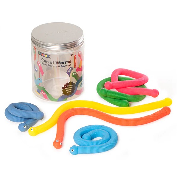 Kikkerland Fidgettoy Kikido Can Of Worms 6 bunte Stretchwürmer