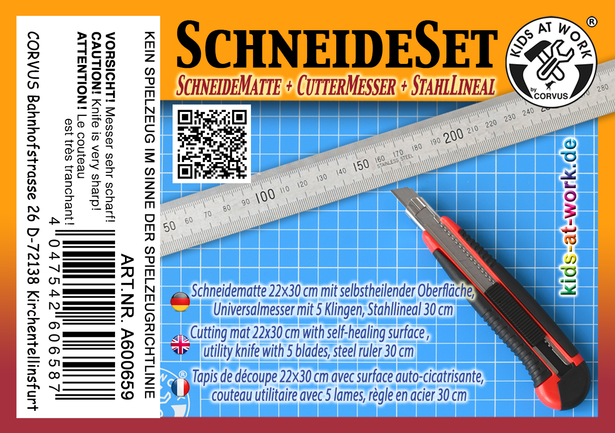 Kids at Work Schneideset – Schneidematte, Cuttermesser & Stahllineal