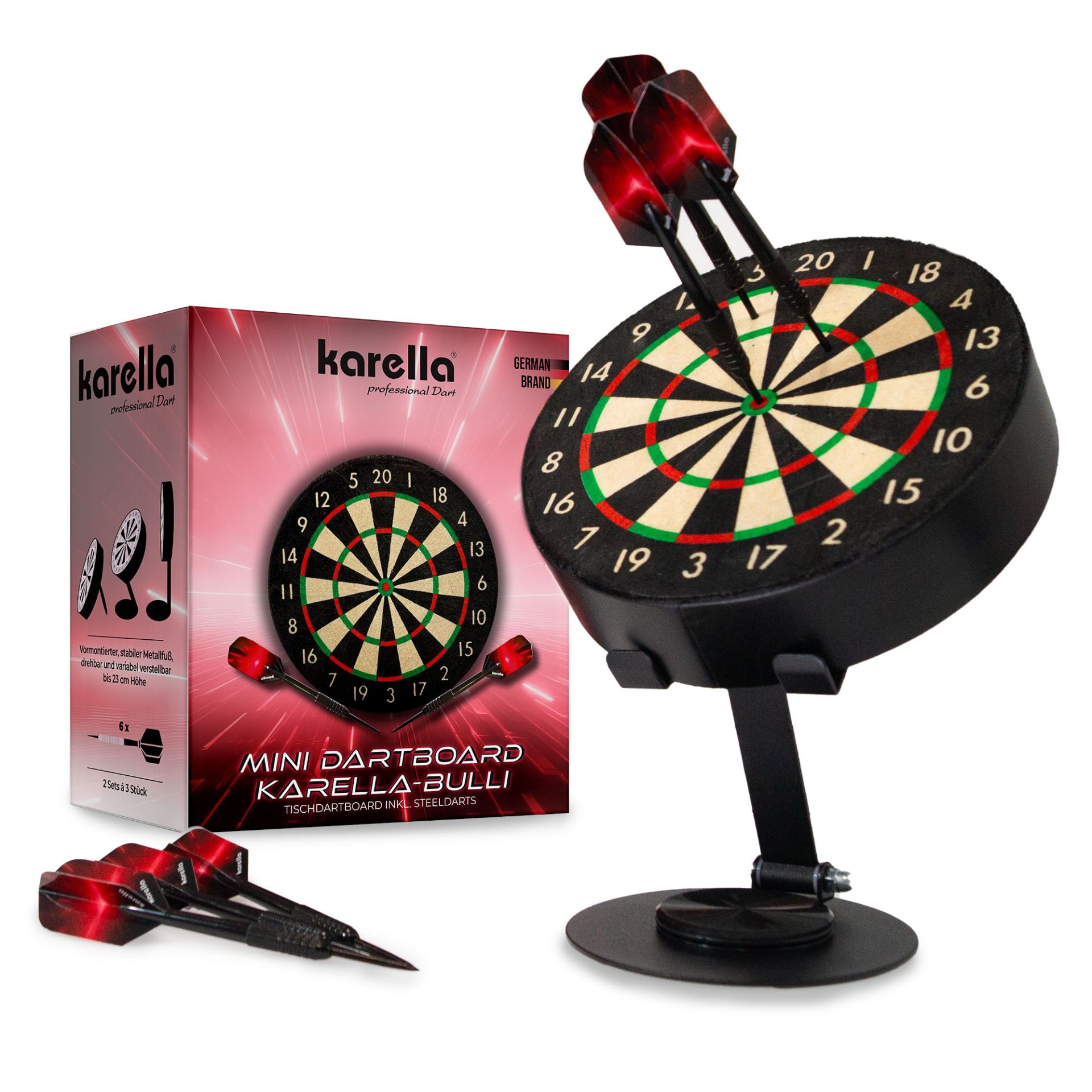Karella Mini Dartboard Bulli  inklusive 2 Satz Mini Darts 