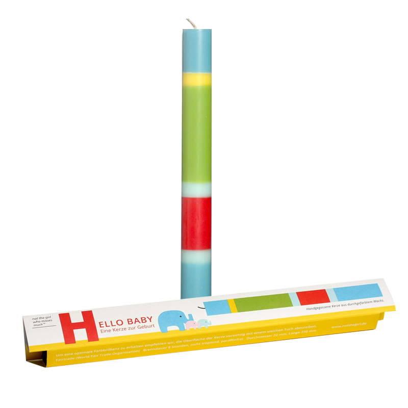 Kerze Hello baby Handgemachte Fairtrade Grusskerze, 23cm hoch