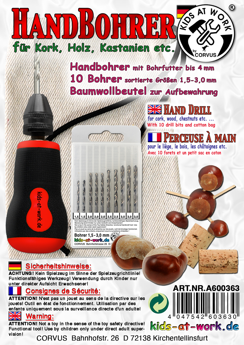 Kids at Work Handbohrer kurz inclusive Bohrerset
