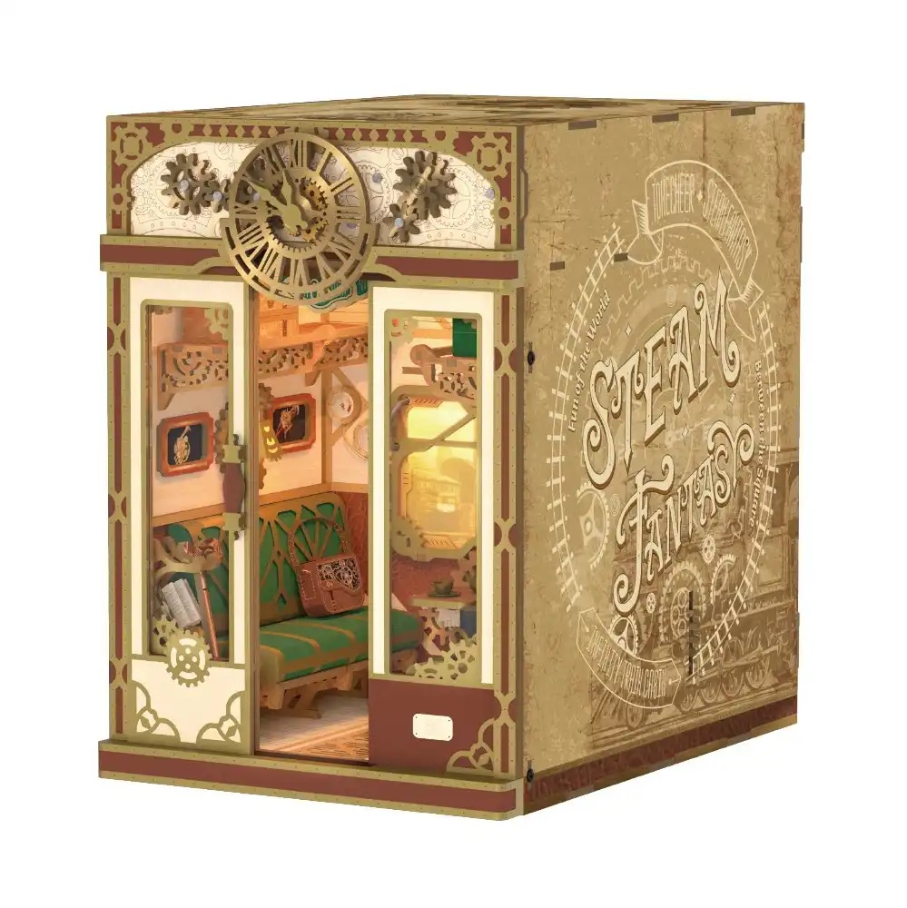 Tonecheer Bastelset Book Nook Zugabteil - Steam Fantasy Holz-Bausatz mit Licht