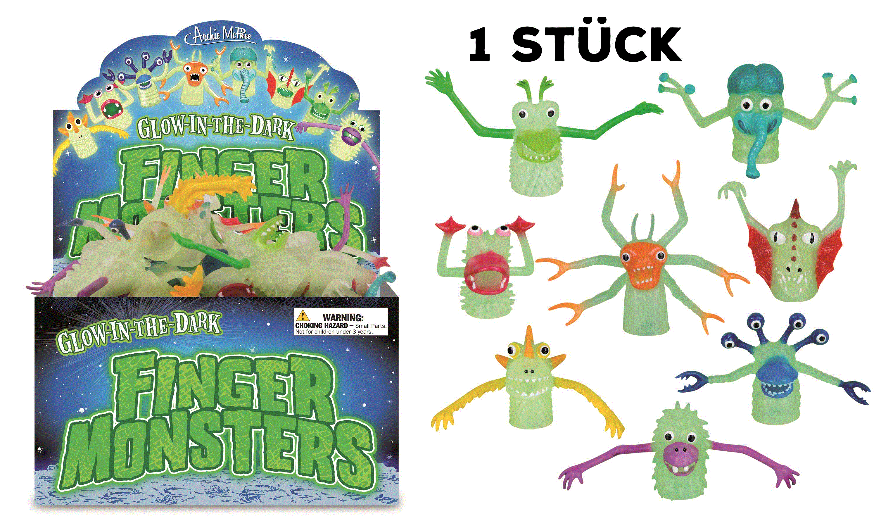 Crazy Three Nachtleuchtende Fingermonster (1 Stück) 