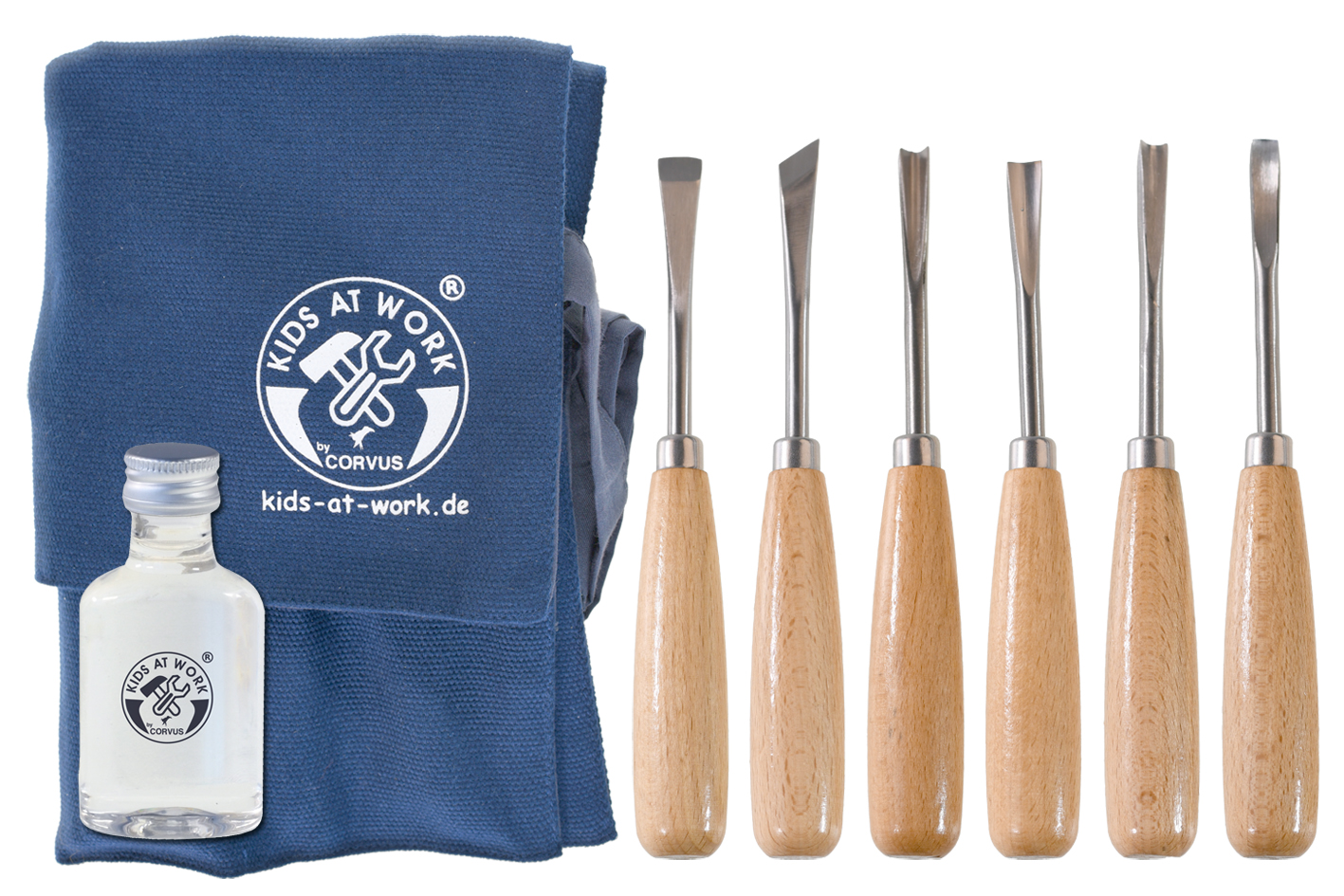 Kids at Work Set Schnitzwerkzeuge 6-teilig mit Tasche und Pflegeöl