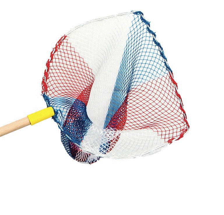 Kescher m.Holzstab+buntem Netz eine Seite gerade,Durchm.:24cm 