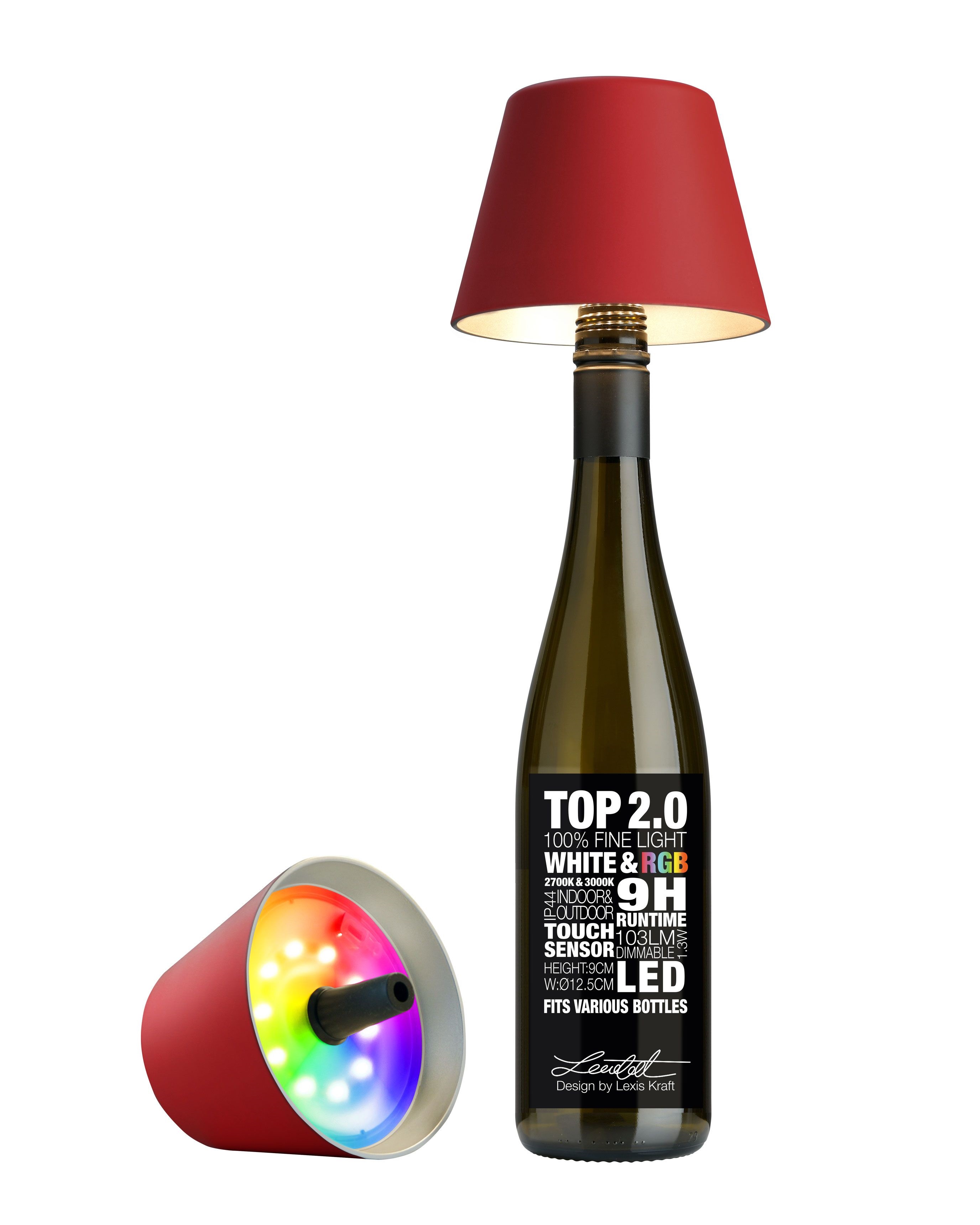 Sompex Dekoleuchte Top 2.0 RGB rot RGBW-Akku-Flaschenleuchte (weiß und farbig)