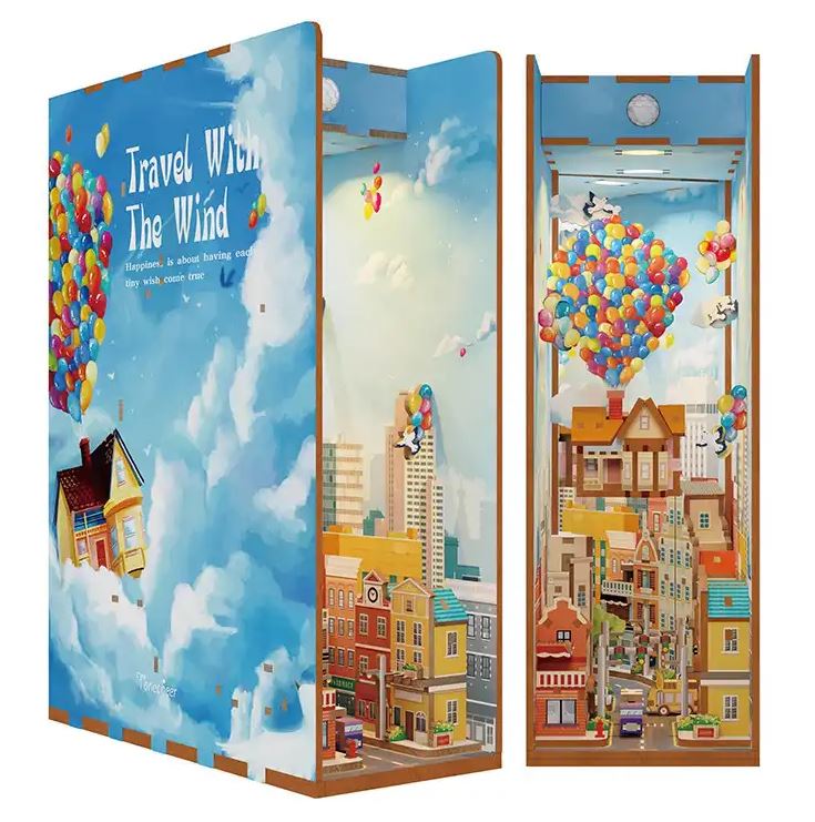 Tonecheer Bastelset Book Nook Travel with the Wind Holz-Bausatz mit Licht