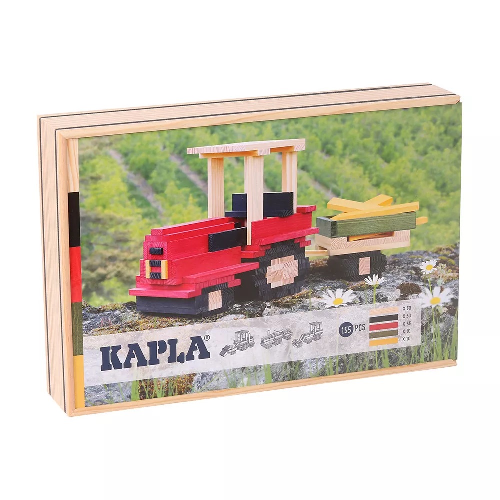 Kapla Baukasten Traktor: 155 Holzplättchen 50 naturfarben und 105 farbige Plättchen