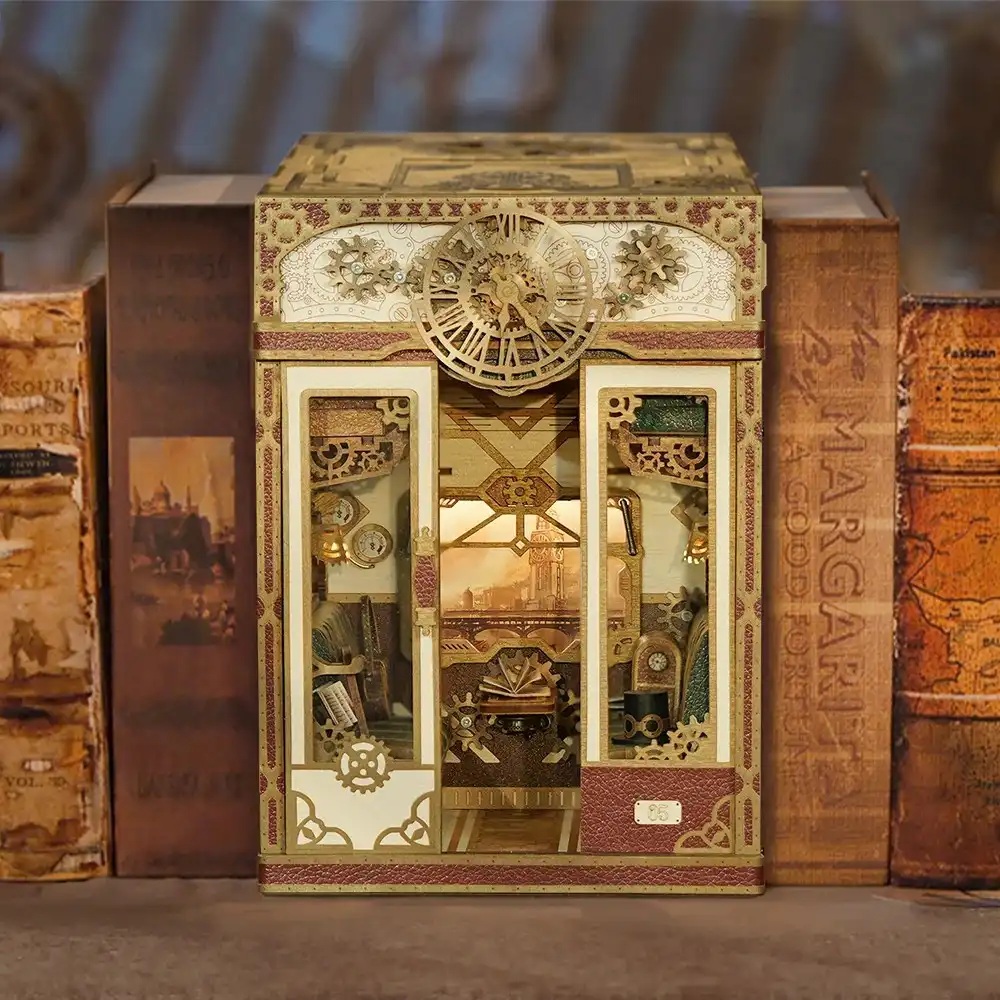 Tonecheer Bastelset Book Nook Zugabteil - Steam Fantasy Holz-Bausatz mit Licht